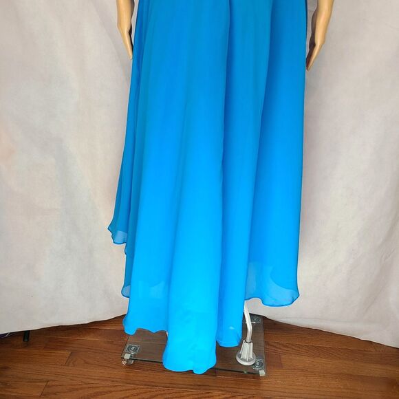 New Mother of the Bride (12) Deep Sky Blue Chiffon Embroidery Hi-Low Midi Dress - Picture 8 of 10